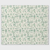 Cute Green Doodle Christmas Wrapping Paper ラッピングペーパー (フラット)