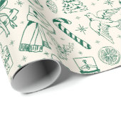 Cute Green Doodle Christmas Wrapping Paper ラッピングペーパー (ロールコーナー)