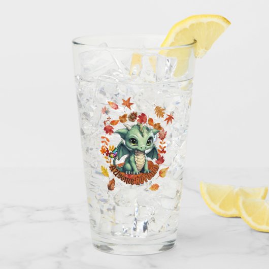 Cute Green Dragon “Autism Awesome Autumn” Design  タンブラーグラス (アイス裏面)