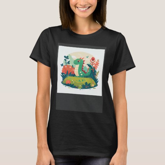 Cute Green Dragon in a garden forest Tシャツ (正面)