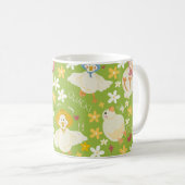 Cute Green Duck & Daisy Flower Seamless Pattern コーヒーマグカップ (正面右)
