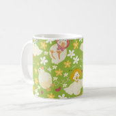 Cute Green Duck & Daisy Flower Seamless Pattern コーヒーマグカップ (正面左)