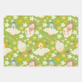 Cute Green Duck & Daisy Flower Seamless Pattern ラッピングペーパーシート (正面2)