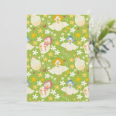 Cute Green Duck & Daisy Flower Seamless Pattern 招待状 (スタンド正面)