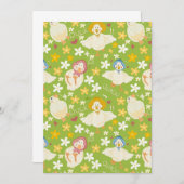 Cute Green Duck & Daisy Flower Seamless Pattern 招待状 (正面/裏面)