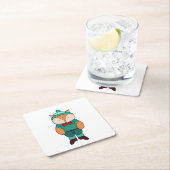 Cute green fox スクエアペーパーコースター (インサイチュ)