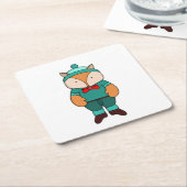 Cute green fox スクエアペーパーコースター (アングル)