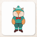 Cute green fox スクエアペーパーコースター<br><div class="desc">Cute fox wearing an all-green cold weather outfit. Great gift for Christmas,  birthday,  valentine's day,  which will give a lot of happiness to friends,  fathers,  mothers,  children and other relatives.</div>