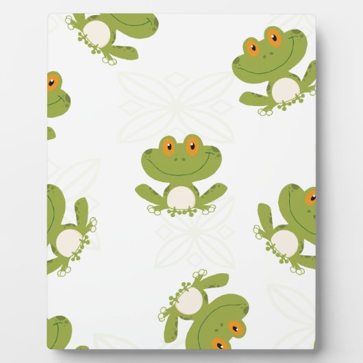 Cute Green Frog Pattern フォトプラーク (正面)