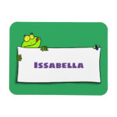 Cute green frog sign cartoon illustration マグネット (横)