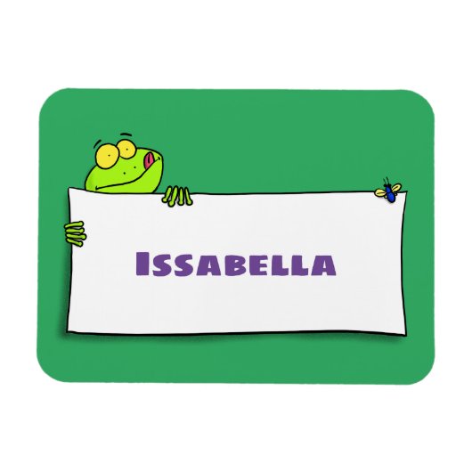 Cute green frog sign cartoon illustration マグネット (横)