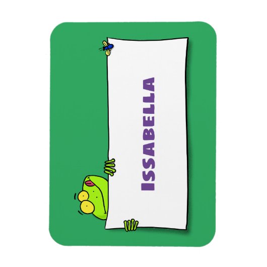 Cute green frog sign cartoon illustration マグネット (縦)