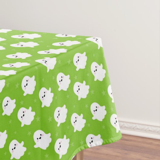 Cute Green Ghost Pattern – Halloween Design テーブルクロス (インサイチュ)
