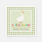 Cute Green Gingham Neutral Silly Goose Baby Shower スタンダードカクテルナプキン (正面)