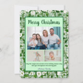Cute Green Gingham Plaid 3 Photo Christmas シーズンカード (正面)