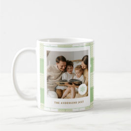 Cute Green Gingham Plaid Custom Family Photo コーヒーマグカップ