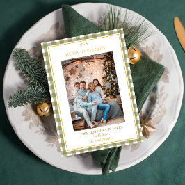Cute Green Gingham Plaid Custom Photo Christmas シーズンカード
