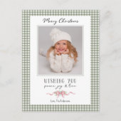 Cute Green Gingham Plaid Preppy Christmas Photo シーズンポストカード (正面)