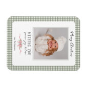 Cute Green Gingham Plaid Preppy Photo マグネット (横)