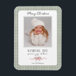 Cute Green Gingham Plaid Preppy Photo マグネット<br><div class="desc">A cute gingham plaid preppy Christmas photo magnet. Personalize it with your photo and name.</div>