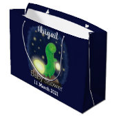 Cute green glow worm cartoon illustration ラージペーパーバッグ (裏面アングル)