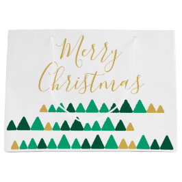 Cute Green & Golden Woods Christmas Trees ラージペーパーバッグ