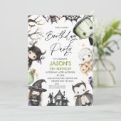 Cute Green Halloween Boys Boothday Party Birthday 招待状 (スタンド正面)