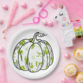 Cute Green Halloween Icons in Pumpkin ペーパープレート (パーティー)