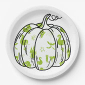 Cute Green Halloween Icons in Pumpkin ペーパープレート (正面)