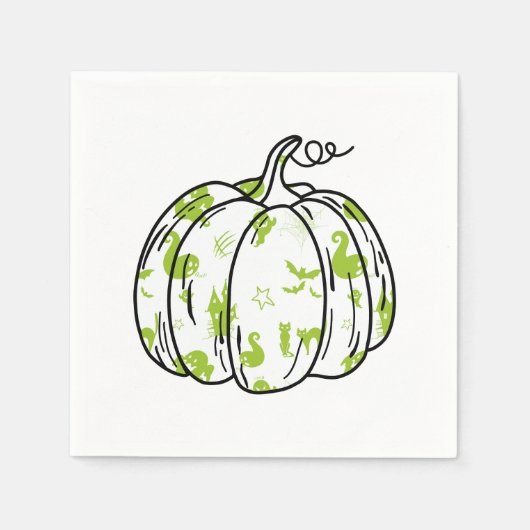Cute Green Halloween Icons in Pumpkin Cocktail スタンダードカクテルナプキン (正面)