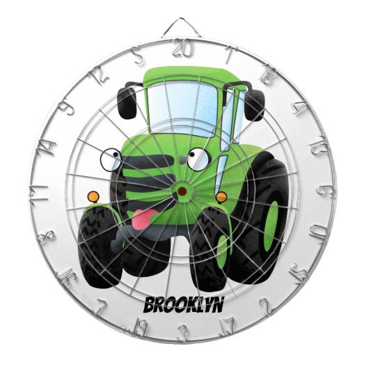 Cute green happy farm tractor cartoon illustration ダーツボード (正面)