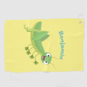Cute green happy grasshopper cartoon ゴルフタオル (横)