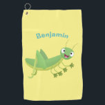 Cute green happy grasshopper cartoon ゴルフタオル<br><div class="desc">This happy green grasshopper is saying hello. Drawn in fun cartoon style for insect fun!</div>