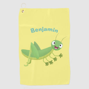 Cute green happy grasshopper cartoon ゴルフタオル