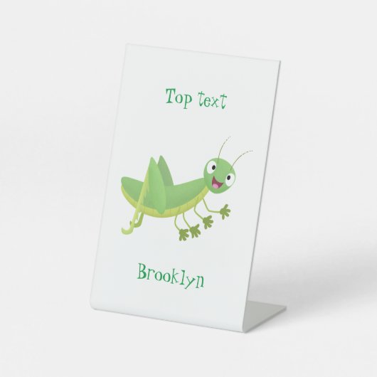 Cute green happy grasshopper cartoon 台座サイン (正面)