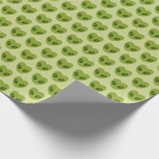 Cute Green Heart-Shaped Alien Head Pattern ラッピングペーパー (角)