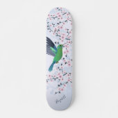 Cute Green Hummingbird Cherry Blossom Add Name  Ha スケートボード (正面)