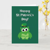 Cute green leprechaun owl bird St Patricks Day カード (黄色い花)