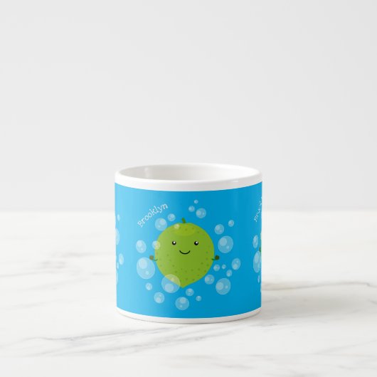 Cute green lime bubbles cartoon illustration エスプレッソカップ (正面)