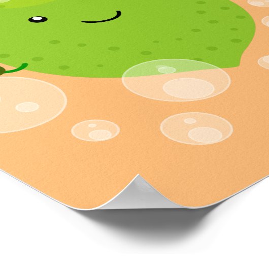 Cute green lime bubbles cartoon illustration ポスター (角)