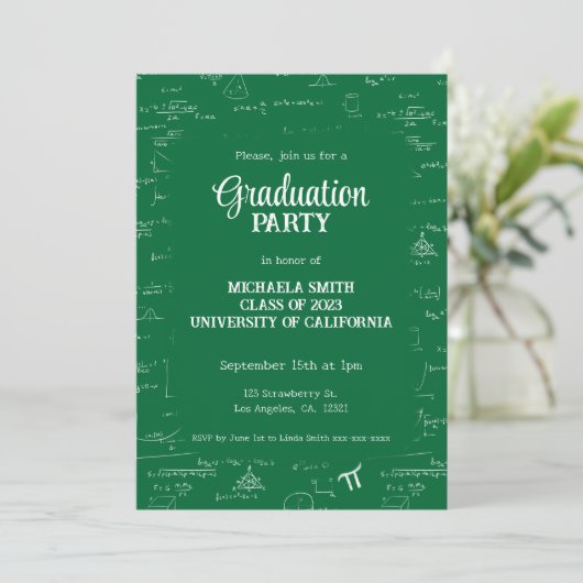 Cute Green Math Hand-Lettering Photo Graduation 招待状 (スタンド正面)