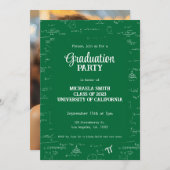 Cute Green Math Hand-Lettering Photo Graduation 招待状 (正面/裏面)