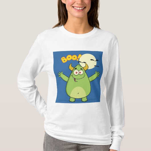 Cute Green Monster Halloween Boo Tシャツ (正面)