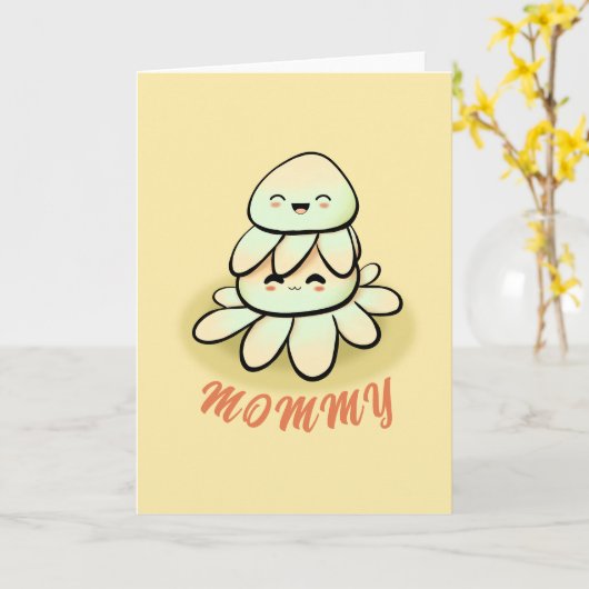cute green octopus mother Card カード (黄色い花)
