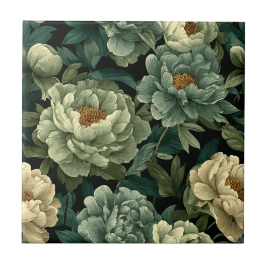 Cute Green Peonies Tiles  For Durable Flooring タイル (正面)