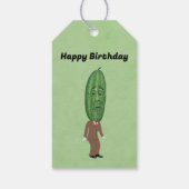 Cute Green Pickle Head Man With Face Suit Birthday ギフトタグ (裏面)