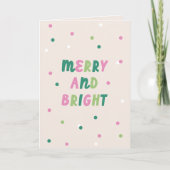 Cute Green Pink Merry & Bright Confetti Christmas シーズンカード (正面)