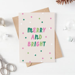 Cute Green Pink Merry & Bright Confetti Christmas シーズンカード
