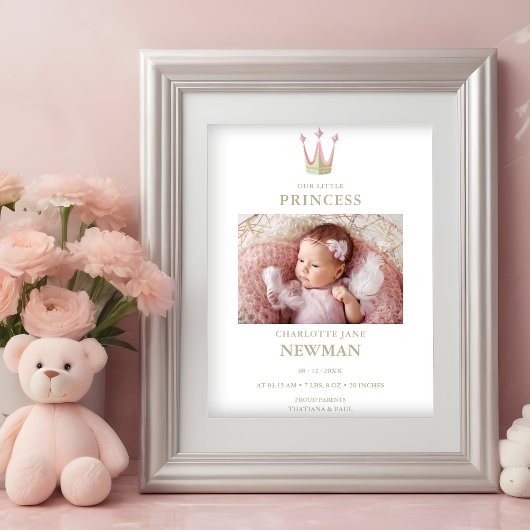 Cute Green Pink Princess Crown Photo Baby Newborn ポスター