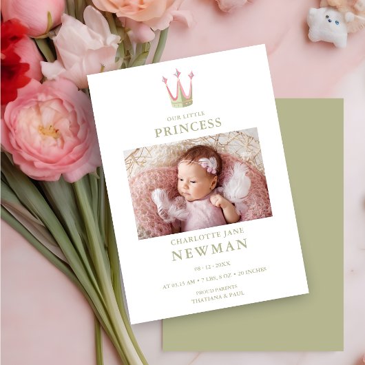 Cute Green Pink Princess Crown Photo Baby Newborn 案内状